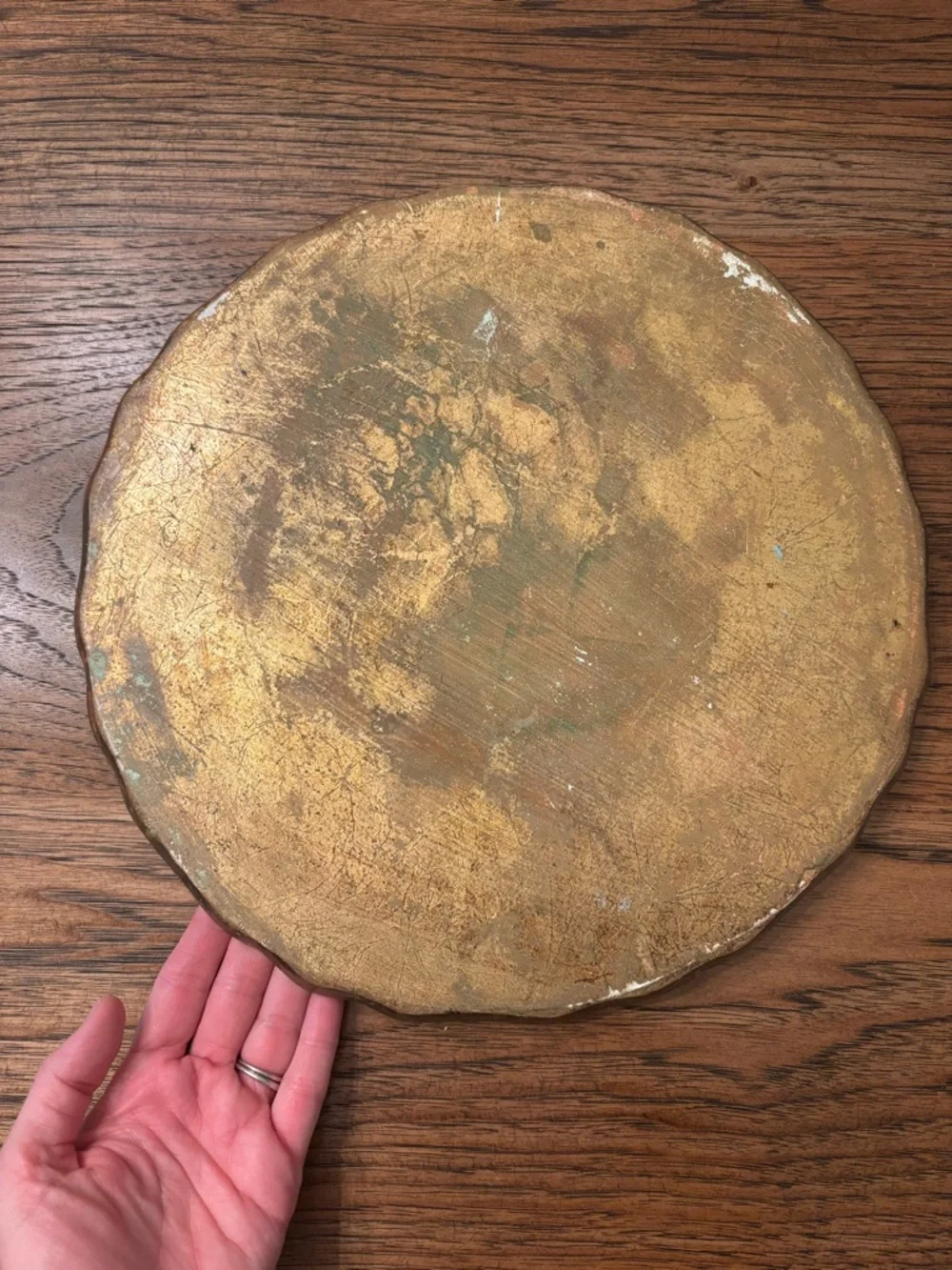 Vintage Italian Florentine Gilt Tray Green Gold Ornate Rococo Tole Style 13”